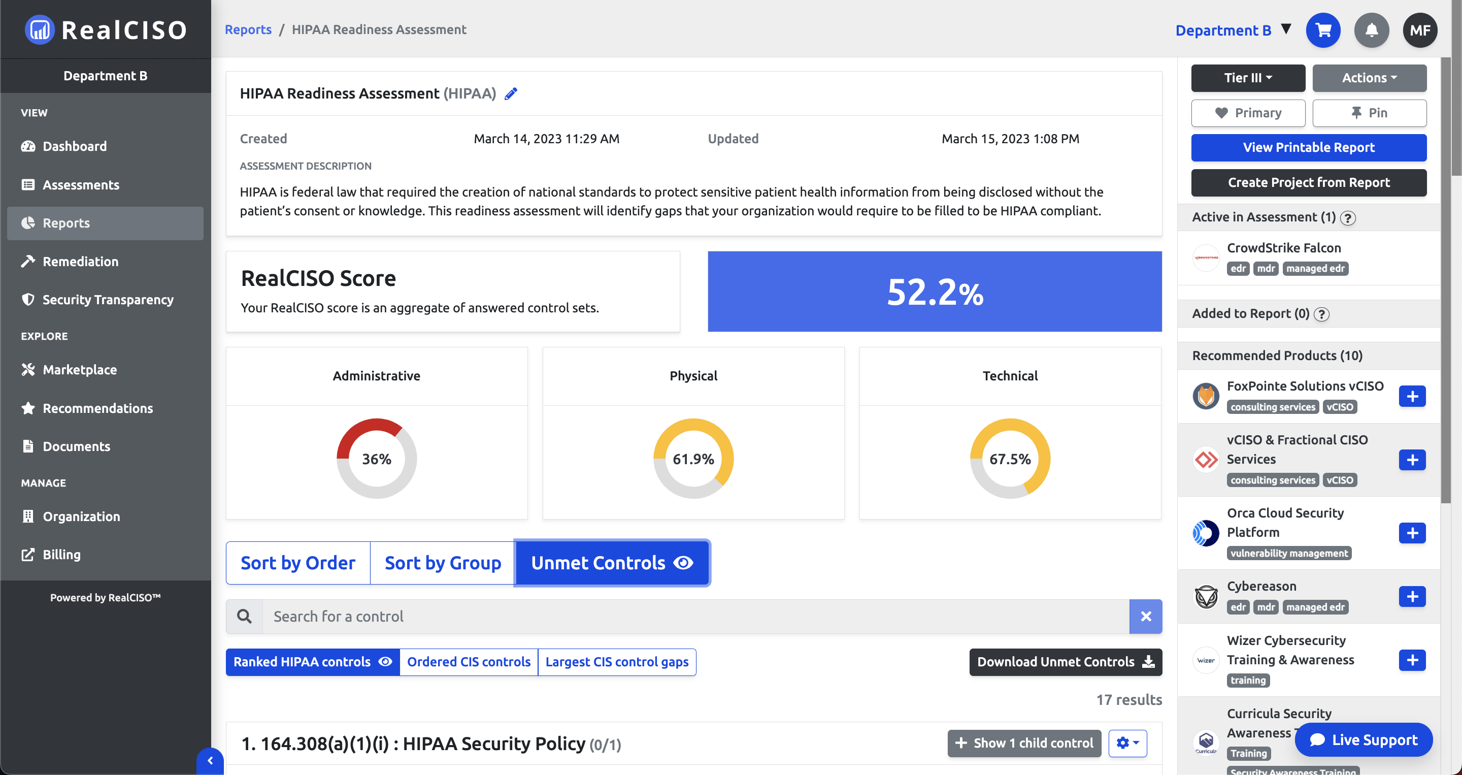 RealCISO Cybersecurity Report Dashboard