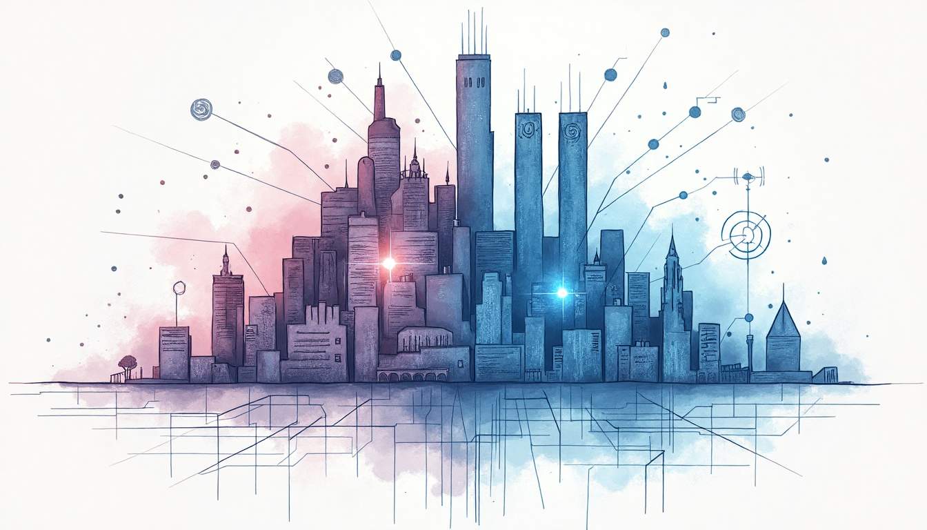An abstract representation of two contrasting cybersecurity landscapes